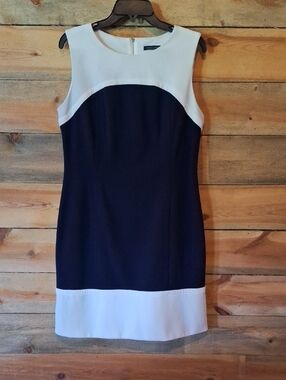 Tommy Hilfiger Navy and White Colorblock Sleeveless Mini Dress